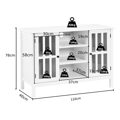 خزانة تلفزيون خشبية مع أبواب ورفوف تخزين - أبيض