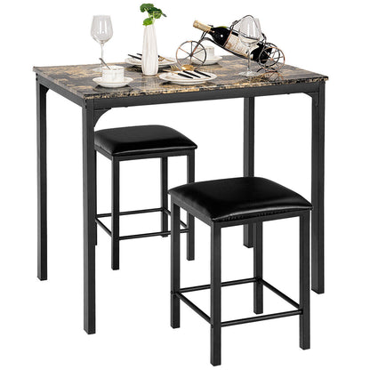 3 Piece Dining Table Set with 2 Faux Leather Backless Stools-Coffee