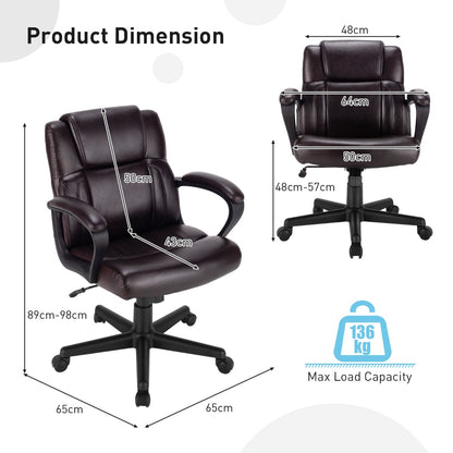 Modern Mid-Back PU Leather Office Chair with Adjustable Height