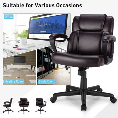 Modern Mid-Back PU Leather Office Chair with Adjustable Height