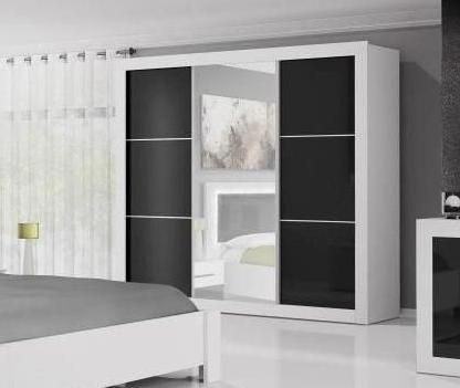 Riko 3-Door Mirrored Sliding Wardrobe 250cm - White Matt & Black Gloss