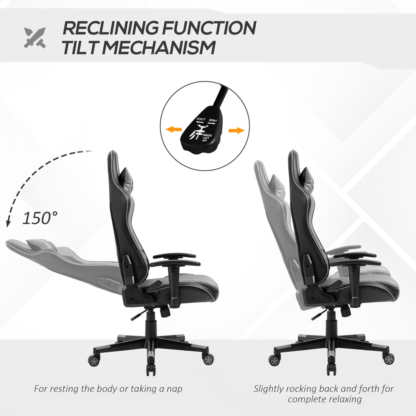 Vinsetto Racing Gaming Office Chair with Headrest and Lumbar Support - Grey