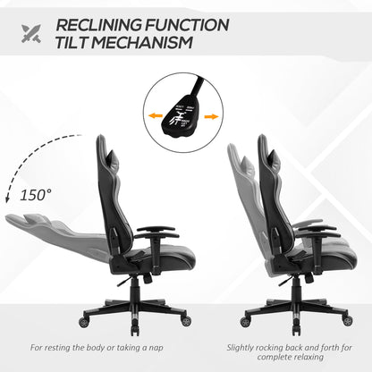 Vinsetto Racing Gaming Office Chair with Headrest and Lumbar Support - Grey