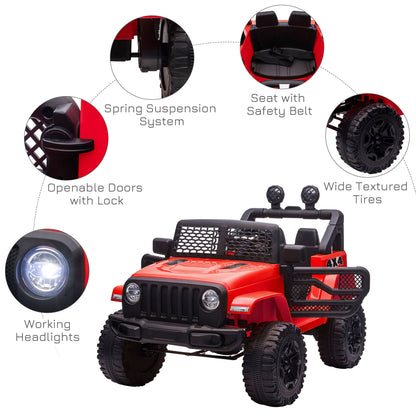 12V Battery-powered Kids Electric Ride On Car Truck Off-road Toy with Parental Remote Control Music Lights MP3 Suspension Wheels for 3-6 Years Old Red SUV Yrs