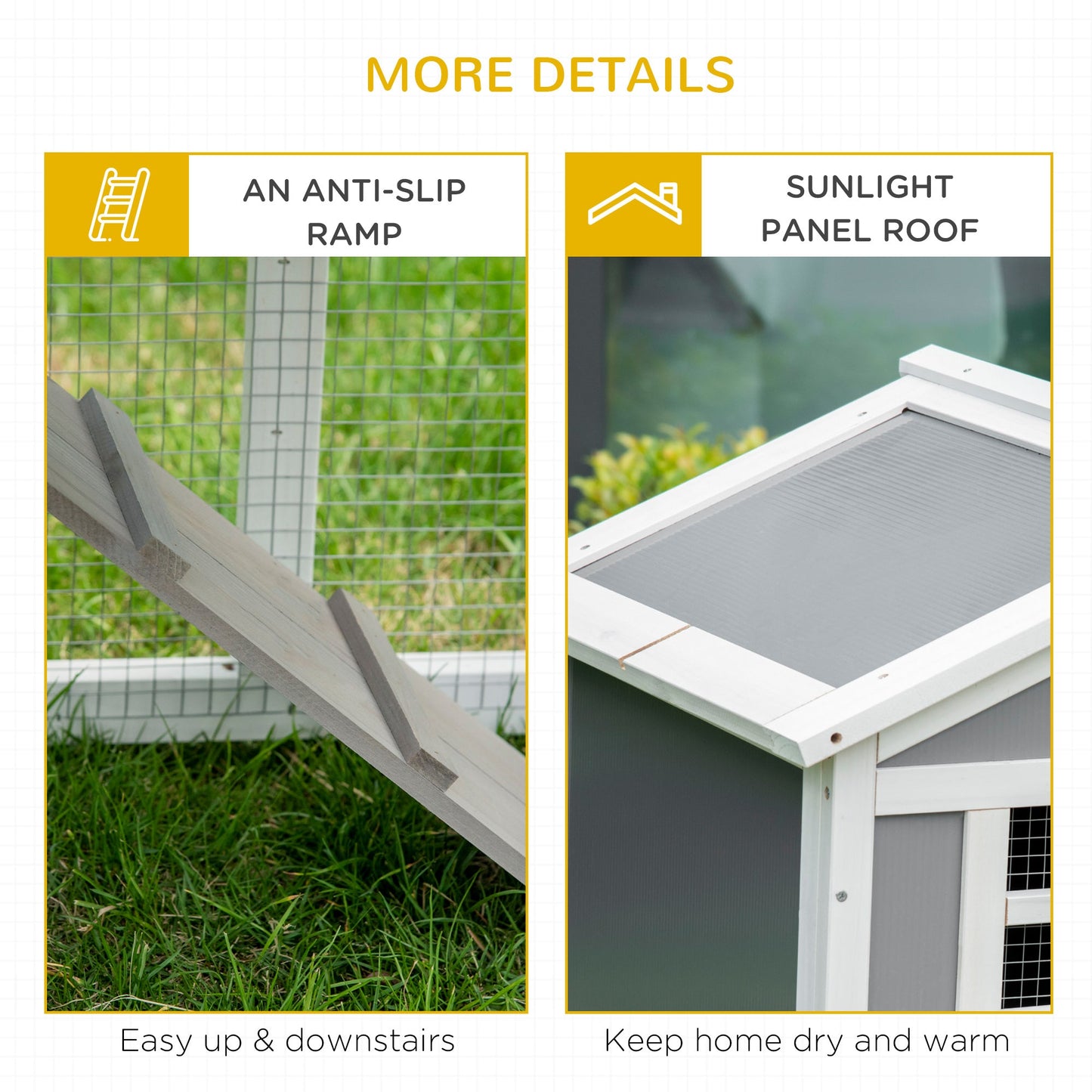 PawHut Wooden Rabbit Hutch, 2 Tier Guinea Pig Cage, Bunny Run, Small Animal House for Indoor Outdoor with Sunlight Panel Roof Slide-out Tray, 150 x 66 x 100cm, Grey