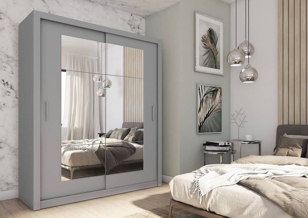 Icarus-II Mirrored 2-Door Sliding Wardrobe 180cm - White, Grey, San Remo Oak or Sonoma Oak