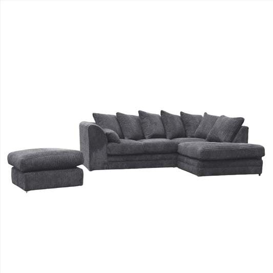 Desmond Jumbo Cord Corner Grey Sofa and Footstool