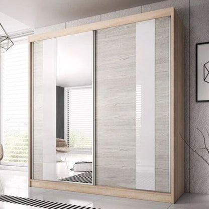 Mable-XII 2-Door Sliding Wardrobe - Kathult Oak and White