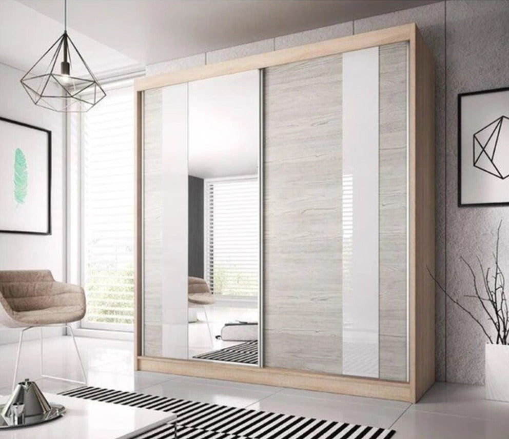 Mable-XII 2-Door Sliding Wardrobe - Kathult Oak and White