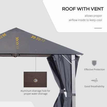 Outsunny 3(m) x 3(m) Garden Outdoor Soft Top Gazebo Steel Frame w/ Zipped Mesh Curtain Sidewalls Garden Sun Shelter Wedding Party Tent - Grey