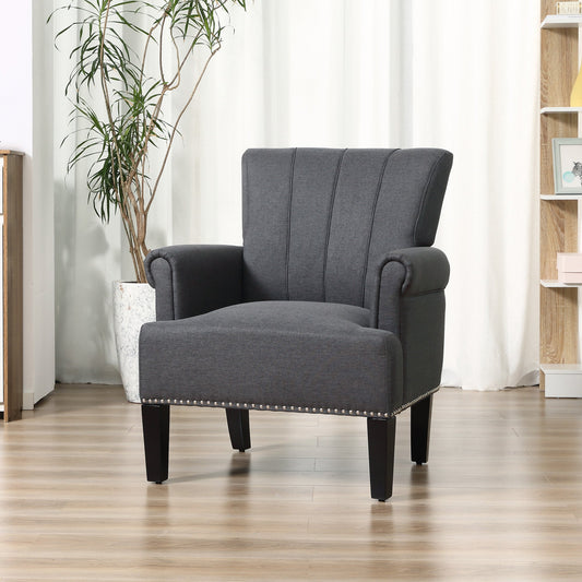 Upholstered Armchair Modern Single Sofa, Rubber Wood Legs Dark Grey