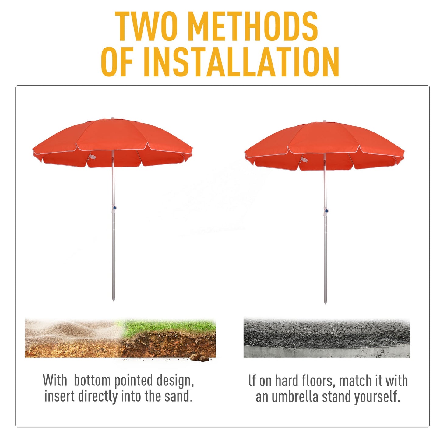 Outsunny 2m Arced Beach Umbrella, Portable Parasol with 3-Angle Tilting Function, Carry Bag, Outdoor Sunshade Shelter with 8 Fibreglass Ribs, Orange