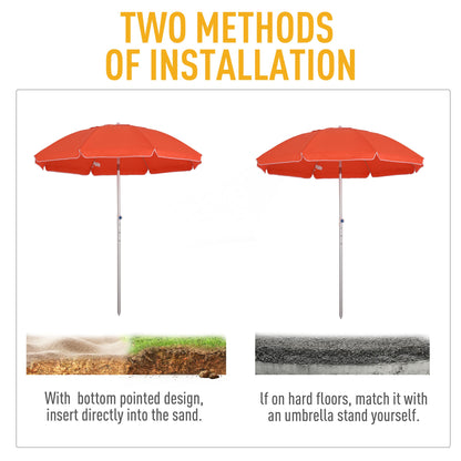 Outsunny 2m Arced Beach Umbrella, Portable Parasol with 3-Angle Tilting Function, Carry Bag, Outdoor Sunshade Shelter with 8 Fibreglass Ribs, Orange