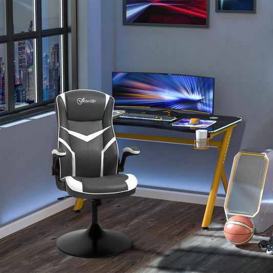 Vinsetto Video Game Chair Computer Chair with Adjustable Height, Swivel Base, Home Office Desk Chair, PVC Leather Swivel Chair, Grey