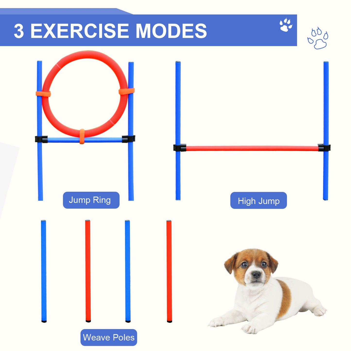 مجموعة تدريب طاعة الكلاب من PawHut Pet Agility Training Equipment قابلة للتعديل (عمود + طوق + حاجز)