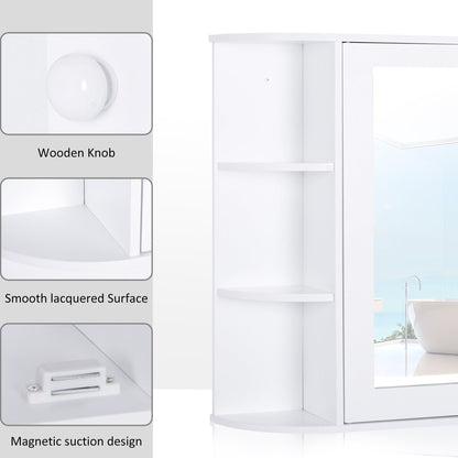 Wall Mounted Bathroom Cabinet with Mirror and 2-tier Inner Shelves - White