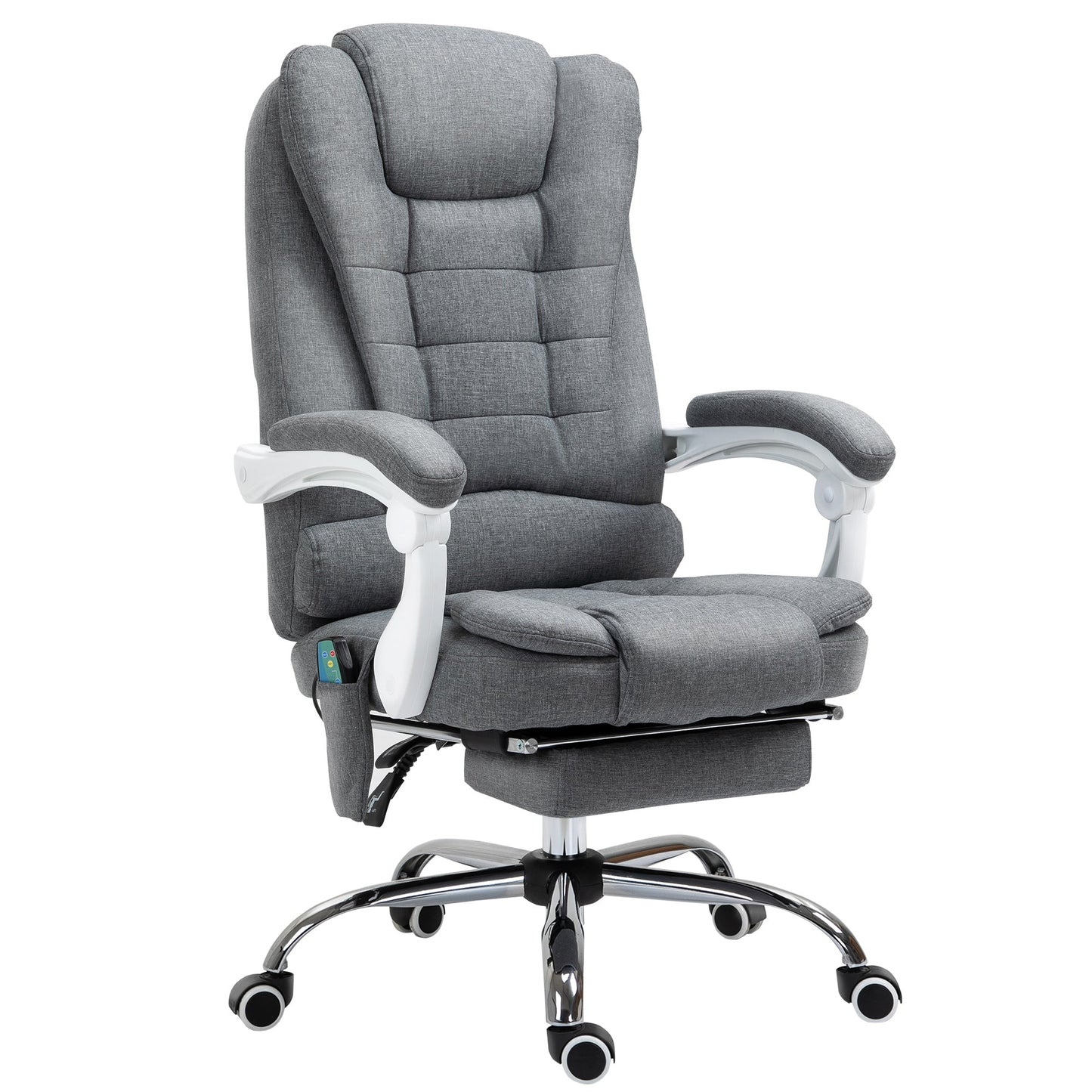 Vinsetto Reclining Office Chair with 6-Point Heating Massage Function, Adjustable Height and Footrest - Grey