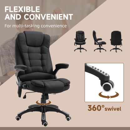 Vinsetto Massage Recliner Chair Heated Office Chair with Six Massage Points Linen-Feel Fabric 360Â° Swivel Wheels Black