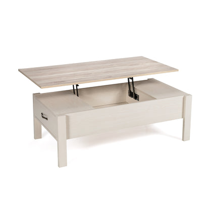 Lift Up Top Coffee Table with Hidden Storage Compartment-White