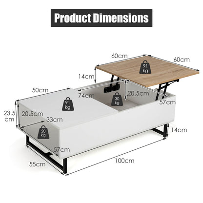 Lift Up ConvertibleTop Coffee Table with Hidden Storage Compartment