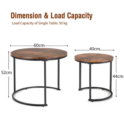 2 Piece Modern Industrial Stackable Nesting Coffee Tables for for Home Office-Coffee