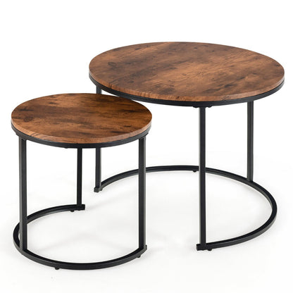 2 Piece Modern Industrial Stackable Nesting Coffee Tables for for Home Office-Coffee