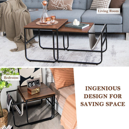 2 Pieces Modern Industrial Nesting Coffee Table Set