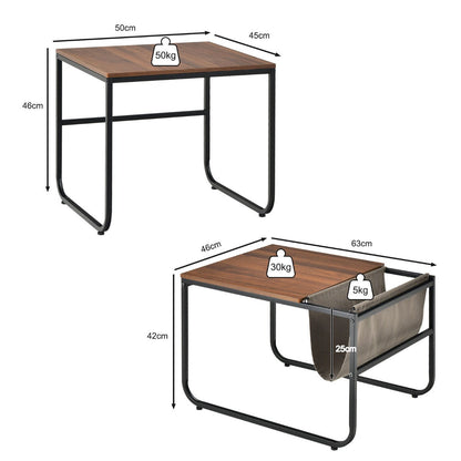 2 Pieces Modern Industrial Nesting Coffee Table Set