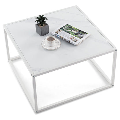 Modern Square Leisure Coffee Table  with Faux Marble Tabletop