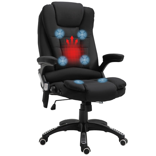 Vinsetto Massage Recliner Chair Heated Office Chair with Six Massage Points Linen-Feel Fabric 360Â° Swivel Wheels Black