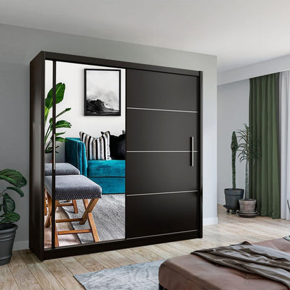 Keynes Black Single Mirrored Sliding Door Large Wardrobe - 4 Sizes