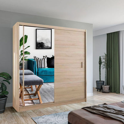 Keynes Oak Single Mirrored Sliding Door Wardrobe - 4 Sizes