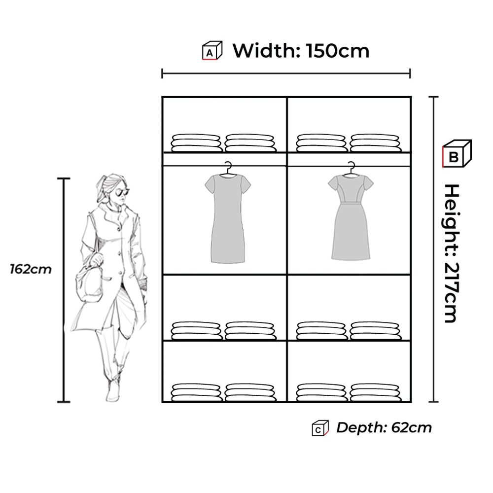 Keynes Black Single Mirrored Sliding Door Large Wardrobe - 4 Sizes