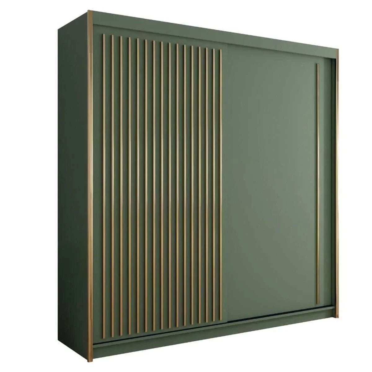 Kesteven Gold Strip Design Green Sliding Door Wardrobe - 203cm