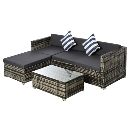 Outsunny 4-Seater Sofa Set and Coffee Table Combo with Cushions and Pillows - Mixed Grey