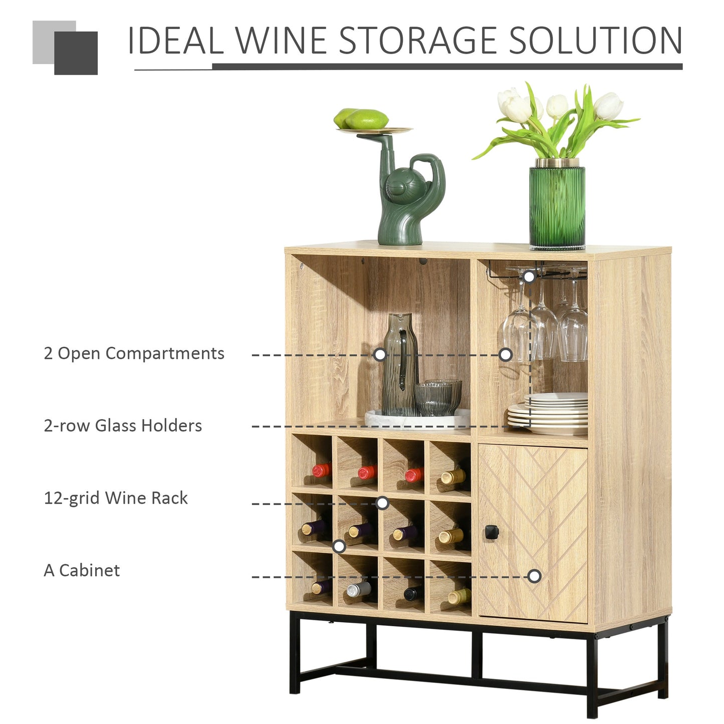 Wine Cabinet, Glass Holders Holds 12 Bottles