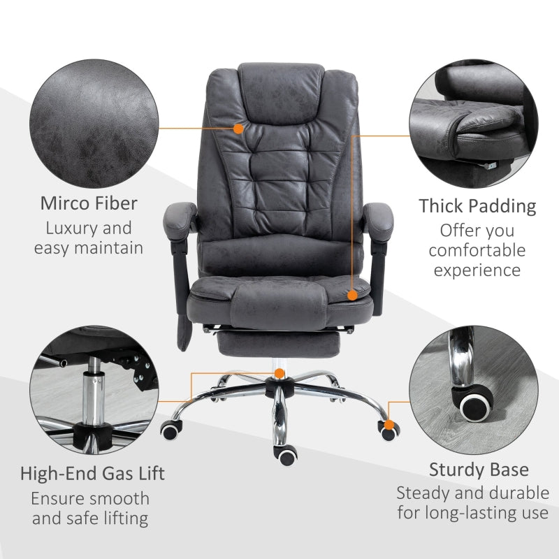 Vinsetto Adjustable Office Chair with High Back Footrest and 6 Points Heating Massage Function - Dark Grey