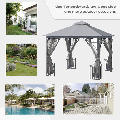 Outsunny 3 x 3 M Gazebo Outdoor Patio Party Tent Shelter Garden Canopy Double Tier Sun Shade Metal Frame Light Grey