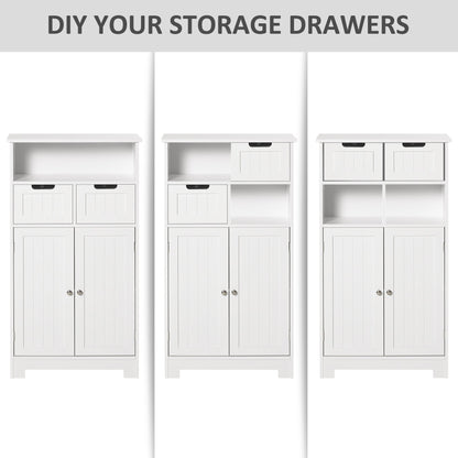 kleankin Bathroom Floor Cabinet Free Standing Storage Cupboard with 2 Drawers Adjustable Shelf White