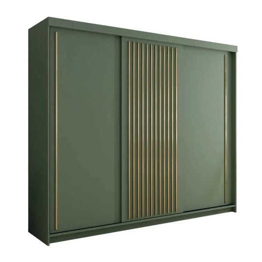 Kesteven Gold Strip Design Green Sliding Door Large Wardrobe - 250cm