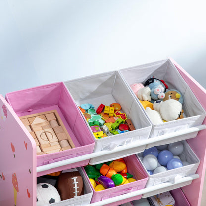 ZONEKIZ 5PCs Kids Furniture Set W/ Bed Toy Box Vanity Table Storage Unit, Pink