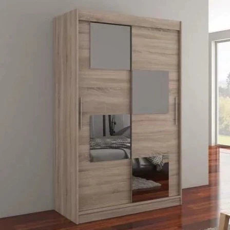 Laos Mirrored 2-Door Sliding Wardrobe 120cm - White, Brown, Truffle Oak or Sonoma Oak