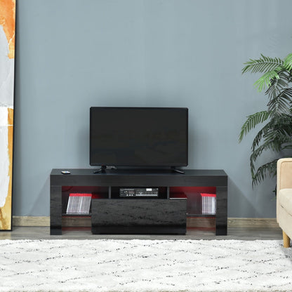 High Gloss Futuristic TV Stand, With LED Lights - Black