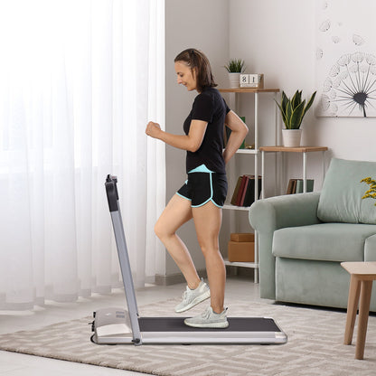 Folding Treadmill, 1-10km/h Electric Running Machine w/ Wheels, Safety Button, LCD Monitor, Phone Holder for Home