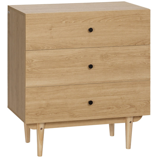 HOMCOM Drawer Chest, 3-Drawer Storage Cabinet Unit with Wood Legs for Bedroom, Living Room, Natural