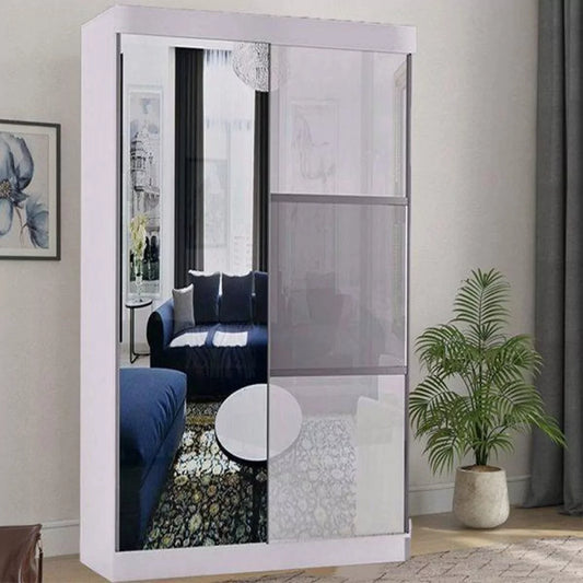 Manhattan White High Gloss Sliding Door Wardrobe - 120cm,150cm and 200cm