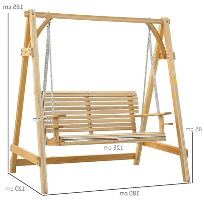 Outsunny 2 Seater Garden Swing Seat Larch Wood Swing Chair Hammock Bench Lounger - Nature