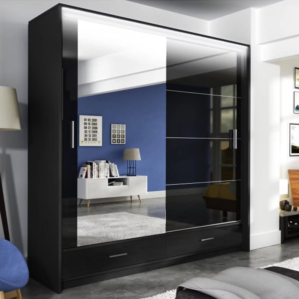 Warrington Sliding Door 208cm Mirror Wardrobe with 2 Drawers - Graphite