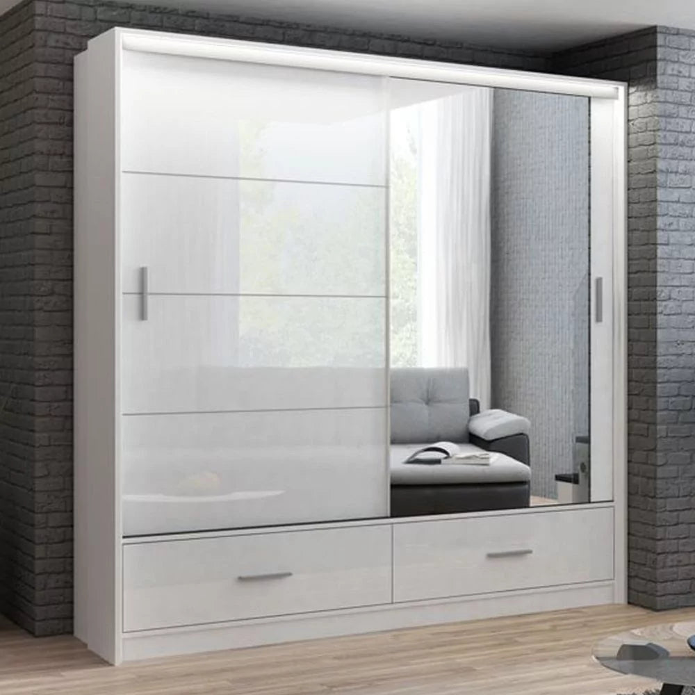 Warrington Sliding Door 208cm Mirror Wardrobe with 2 Drawers - Graphite