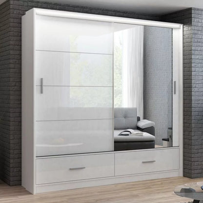 Warrington Sliding Door 208cm Mirror Wardrobe with 2 Drawers - Black, Graphite, White